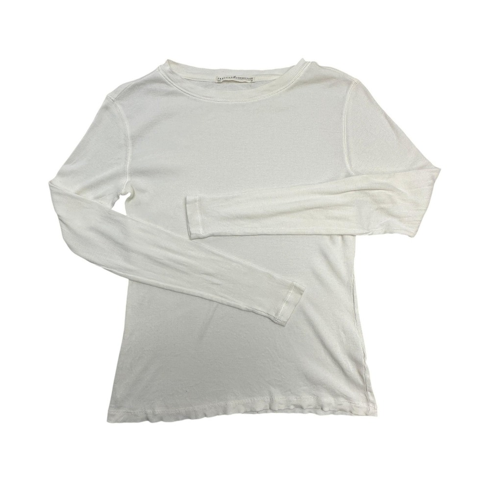 Peruvian Connection Shirt Womens XS White Pima Cotton Ribbed Long Sleeve Top